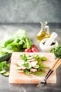 Vegetable salad on pink salt block Royalty Free Stock Photo