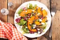 Vegetable salad with roasted pumpkin slices, cheese