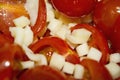 Vegetable salad sliced tomatoes and onions. Close up