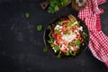 Vegetable salad with tomato, fresh lettuce, soft cheese and onion. Royalty Free Stock Photo