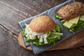 Vegetable sandwiches on the wooden table horizontal