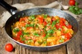 Vegetable saute in frying pan