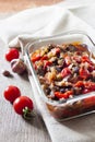 Vegetable sautÃÂ© with eggplant, red bell peppers and tomatoes