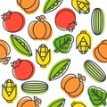 Vegetable seamless pattern, cucumber, tomatoes, corn, pea and sp Royalty Free Stock Photo