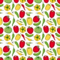 Vegetable seamless pattern. Cucumbers, tomatoes and peppers isolated on white background