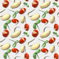 Vegetable Seamless Pattern of Sketch Haricot Bean and Bean Sprout, Used in Vegan and Healthy Recipes.