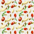 Vegetable Seamless Pattern of Sketch Haricot Bean and Bean Sprout, Used in Vegan and Healthy Recipes.