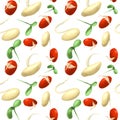 Vegetable Seamless Pattern of Sketch Haricot Bean and Bean Sprout, Used in Vegan and Healthy Recipes.