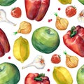 Vegetable Seamless Pattern on white. Watercolor