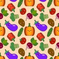 Vegetable seamless patterns kawaii characters. Flat design Vector Royalty Free Stock Photo