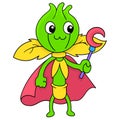 A vegetable shaped creature holding a crescent moon stick, doodle icon image kawaii Royalty Free Stock Photo