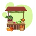 Isolated Vegetable shop greengrocery stand. Vector illustration in color flat style