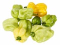 Vegetable of small yellow and green chili pepper habanero on white background Royalty Free Stock Photo
