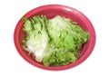 Vegetable soak in water in a red plastic bowl