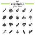 Vegetable solid icon set, food symbols collection