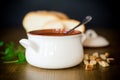 Vegetable soup with beans and meatballs in a ceramic bowl Royalty Free Stock Photo