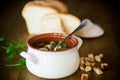 Vegetable soup with beans and meatballs in a ceramic bowl Royalty Free Stock Photo