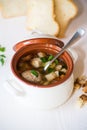 Vegetable soup with beans and meatballs in a ceramic bowl Royalty Free Stock Photo