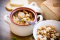 Vegetable soup with beans and meatballs in a ceramic bowl Royalty Free Stock Photo