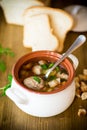 Vegetable soup with beans and meatballs in a ceramic bowl Royalty Free Stock Photo