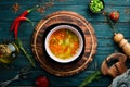 Vegetable soup in a bowl. Healthy food. Top view. Royalty Free Stock Photo