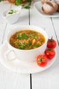 Vegetable soup from cabbage with tomatos Royalty Free Stock Photo