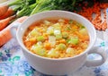 Vegetable soup with carrots, leek and lentils Royalty Free Stock Photo