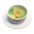 Vegetable soup, green with bread on white background