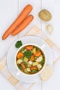 Vegetable soup meal with fresh vegetables in bowl from above Royalty Free Stock Photo