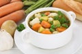 Vegetable soup meal with vegetables, potatoes, carrots