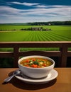 Vegetable soup on the old countryside restaurant, pastel art Royalty Free Stock Photo