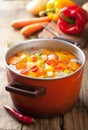 Vegetable soup in pot Royalty Free Stock Photo
