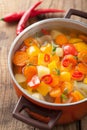 Vegetable soup in pot Royalty Free Stock Photo