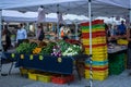 Vegetable stand at a famers market in Chicago Loop where people browse colorful fruits and vegetables Royalty Free Stock Photo