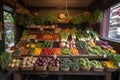 vegetable stand with variety of fruits and vegetables on display Royalty Free Stock Photo