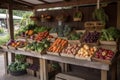 vegetable stand with variety of fruits and vegetables on display Royalty Free Stock Photo