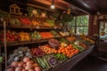 vegetable stand with variety of fruits and vegetables on display Royalty Free Stock Photo