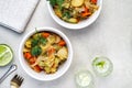 Vegetable stew of carrots, potatoes, cabbage and zucchini with greens Royalty Free Stock Photo