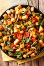 Vegetable stew okra, sweet potatoes, tomatoes, onions and herbs