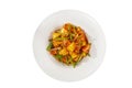 Vegetable stew portion white isolated view from above