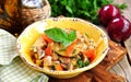 Vegetable stew with potatoes, cabbage, carrots, mushrooms and onions. Royalty Free Stock Photo