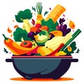 Vegetable stew in a wok. Vector illustration in flat style AI Generated