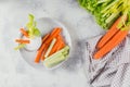 Vegetable sticks. Fresh celery and carrot with yogurt sauce. Healthy and diet food concept Royalty Free Stock Photo