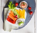 Vegetable sticks with herb and tomato dip Royalty Free Stock Photo