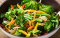 Vegetable stir fry in a pan. Royalty Free Stock Photo