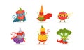 Vegetable Superheros Rushing to the Rescue Vector Set