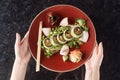 Vegetable sushi rolls with fish Royalty Free Stock Photo