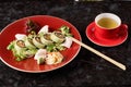 Vegetable sushi rolls with fish Royalty Free Stock Photo