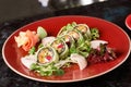 Vegetable sushi rolls with fish Royalty Free Stock Photo