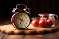 Vegetable time discipline: Alarm clock amidst a backdrop of vibrant vegetables, illustrating the concept of intermittent
